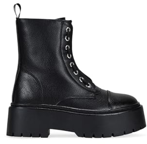 BOSANOVA Stivali militari da donna, stile punk, con cerniera centrale, lacci verticali e suola piattaforma dentata da 5,5 cm, chiusura con cerniera, scarpe da donna, Nero , 40 EU