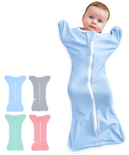 HINATAA Manta Envolvente para Bebé, Saco de Dormir para Bebés Algodón, Manta de Bebé Swaddle con Cremallera Bidireccional, Suave para 0-3/3-6 Meses (Azul, 0-3 Meses)