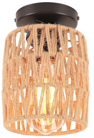 LIGKIN Deckenleuchte Vintage E27 Hängelampe Ø12CM Lampenschirm aus Metall und Hanfseil Deckenlampe Industrielle Deckenleuchten für Schlafzimmer Wohnzimmer Flur Korridor