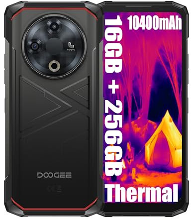DOOGEE Fire 6 Termoimmagine Rugged 4G Cellulari, 16GB + 256GB, 10400mAh / 18W Telefono Indistruttibile, 50MP + 8MP Thermal Smartphones, 6,56 pollici Smartphone, NFC/Face ID, Nero