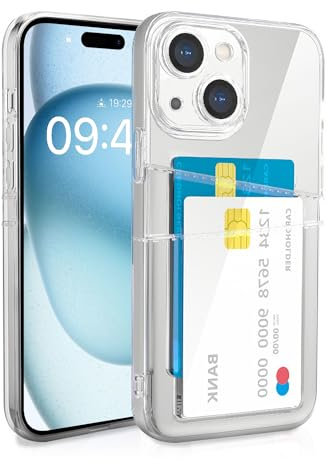 XIMIZU For iPhone 15 Case with 2 Card Holder, [Camera Protection] Soft TPU Anti-Yellow Clear Shockproof Protective Phone Cover with 2 Card Slot Wallet Phone Case for iPhone 15
