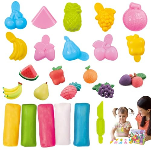 GmwyCzV 19 Stück Knete Zubehör Set, Fruit Plastilin Knetwerkzeug für Kinder mit Modelliermasse, Knete Set, Kinderknete Knetwerkzeug, Geschenk für Jungen und Mädchen im Alter von 2-12 Jahren