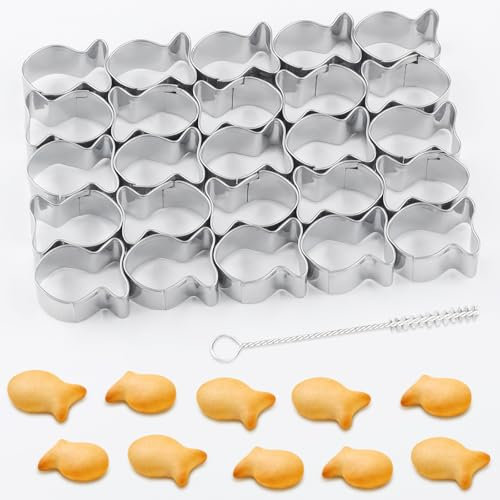 Emporte-pièce en forme de poisson doré, 25 cavités avec brosse de nettoyage, mini moules en forme de poisson doré pour la cuisson, pâte antiadhésive