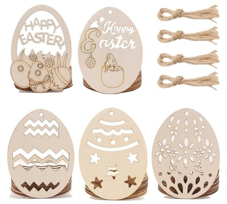 Zsail Ostern Holzanhänger 40pcs Unfinished hölzernes Osterei Hängende Ornamente für Osterparty Kinder Paint Home Party Dekoration Handwerk Projekt (Farbe-B)
