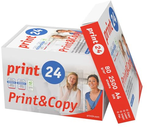 print24 Druckerpapier Kopierpapier 500-150000 Blatt A4 80g Premium Weiß Testsieger PEFC (2.500 Blatt)