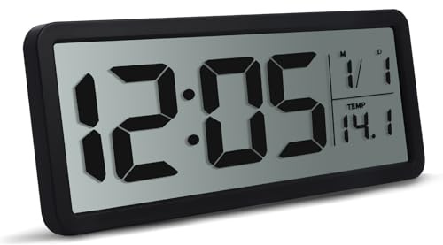 Bomiclss Digital Wall Clock, LED Digital Alarm Clock with Big Digits,Temperature,12/24 Hr,Date, Desk Digital Clock for Bedroom Home Office and Travel School（Battery NOT Included） (Black)