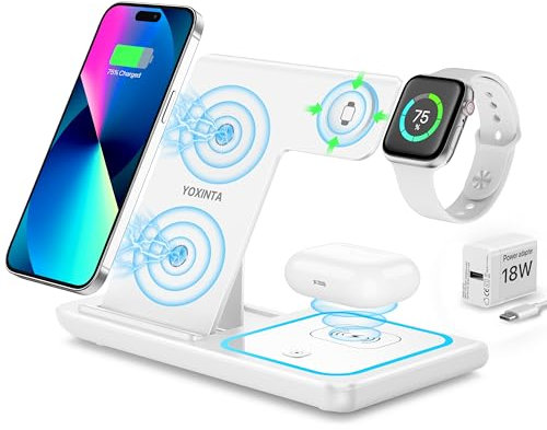 Charging Station,3 in 1 Wireless Charging Station,Charging Station for Apple Devices for iPhone 16/15/14/13/12/11/Pro/X/Max/XS/XR/8/Plus,for Apple Watch 10/9/8/7/6/5/4/3/SE,for Airpods 3/2/Pro(White)