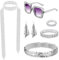 6 Stück 70er Jahre Disco Zubehör, Discokugel Kostümzubehör Set mit Sonnenbrille Schal Ohrringe Armband Ring Stirnband, Disco Damen Glitzer Schmuck, Disco Outfit Damen Accessories, Glitzer Disco Kostüm