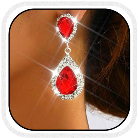 Unicra Teardrop Hochzeit Ohrringe Rot Strass Braut Ohrringe Kristall baumelnden Schmuck für Frauen und Bräute (Rot)