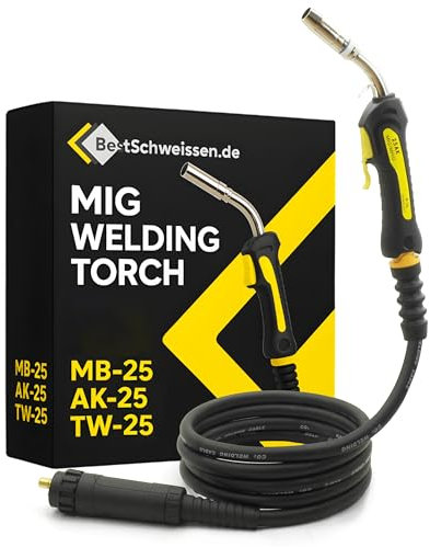 Schweißbrenner MIG MAG Schlauchpaket Schutzgasschweißgerät MB-25 AK-25 TW-25 YELLOW 3/4/5m EURO-Anschluss 230A CO2/MIX Draht 0,8-2,4mm Gasgekühlt Professionell - Bestschweissen.de (5m)