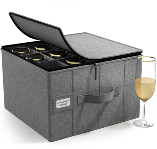 Sorbus China Storage Containers – Dinnerware Organizer for Champagne Flute Glasses with Lid (Holds Service for 12) with Felt Protectors – 13 x 10 x 10.6