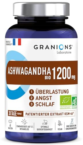 Ashwagandha Kapseln Hochdosiert Extrakt - Anti-Stress, Schlaf & Energie | Ashwagandha Extrakt Kapseln Hochdosiert - Natürliches Adaptogen Für Stressabbau, Besseren Schlaf & Mehr Energie - GRANIONS