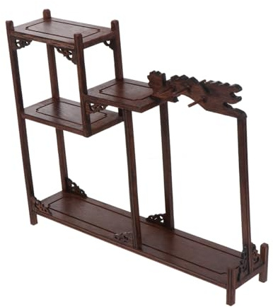 ZUNOXAZ Antikes Holz Display Regal mit Feiner Schnitzerei Vintage Curio Stand für Wohnzimmer Büro Vielseitiges Aufbewahrungs Dekorationsregal aus Massivem Holz