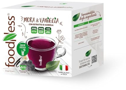 foodNess - 1 Box da 10 Capsule di Bevanda Mora e Vaniglia, Capsule Compatibili con Sistema Dolce Gusto, Bevanda senza Glutine, Zuccheri Aggiunti e con Aromi Naturali.