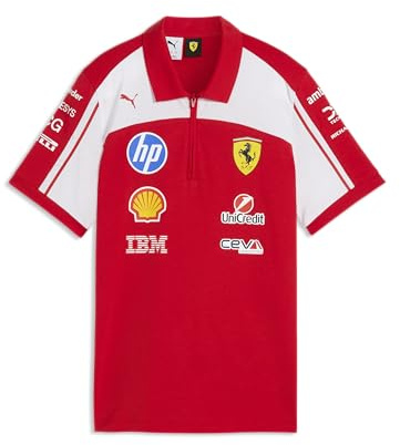PUMA Scuderia Ferrari F1 2026 Damen Team-Poloshirt - Rot | Alle neuesten Team- und Partnerlogos, Kurzärmel mit Knopfkragen, Wie zu sehen