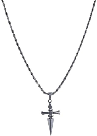 YCZCHE14 Collar anime para hombre, colgante cruz con cadena, collar de acero inoxidable con cadena cubana ajustable, colgante cruz en capas, regalo de cumpleaños para hombres jóvenes.