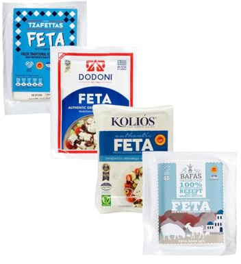 Griechischer Fetakäse Probierset 4-teilig – Verschiedene Feta-Sorten aus Schafs- & Ziegenmilch, 800 g