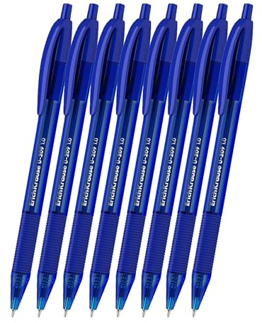 Erich Krause Druckkugelschreiber U-209 Original Matic mit Gummigriff 0,3mm 8er Set - Schreibfarbe blau - einfaches und weiches Schreiben - automatischer Druckmechanismus - Kulis & Schreibtischzubehör