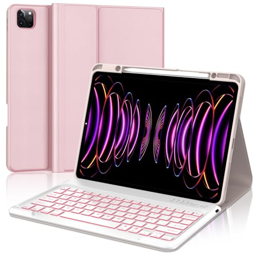 Tiiomioon Funda Teclado para iPad Pro 12.9''/ Air 13'' M4/M3/M2-Rosa | Teclado Retroiluminado para iPad Air 13'' 2026-2024, Funda para iPad Pro 12.9'' 2022-2018 con Teclado Bluetooth Inalámbrico