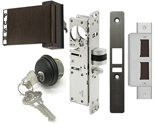 Pacific Doorware Adams Rite Style Latch Storefront Door Mortise Deadlatch Lock Exit Paddle Handle Kit w/Cylinder & Keys (Left Hand, Duronotic, 1 1/8)