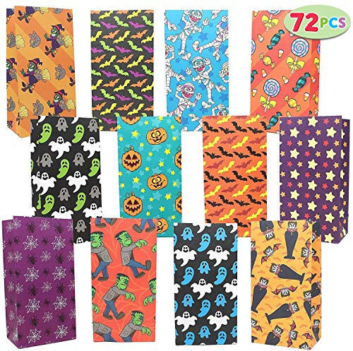 JOYIN 72 Stück Halloween Papiertüten Geschenktüten mit 12 Verschiedenen Designs, Papier Geschenkbeutel Süßigkeitentüten für Halloween Party Süßes oder Saures Partytüten