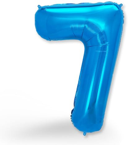 FUNXGO Folien-Ballon 7, Helium-Ballon, Luftballon-Zahl, nachfüllbare Riesen-Ballonzahl, Party-Deko zum 7. Geburtstag, Jubiläum, Hochzeit, blau