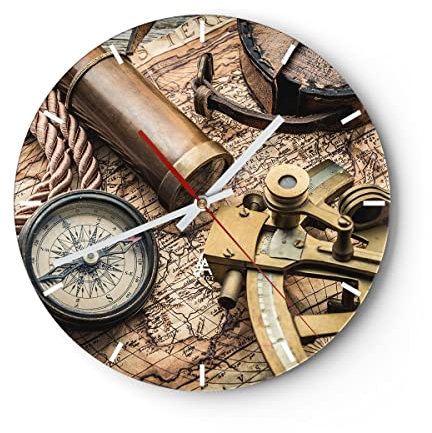 ARTTOR Moderne Glasuhr 40x40cm Rund Wanduhr Weltkarte Maritim - 3730