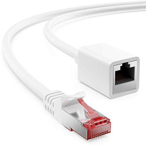 deleyCON 1m Cat6 Cable de Conexión Extensión para Ethernet LAN Cable de Red Cable de Internet - RJ45 Macho a RJ45 Hembra S/FTP PiMF 250MHz Cobre - Blanco