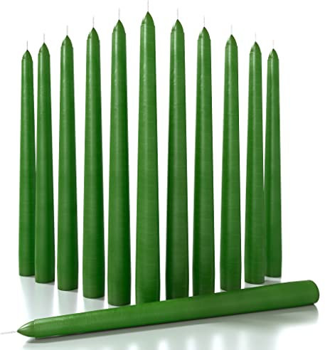 CANDWAX 10 inch Taper Candles Set of 12 - Dripless Taper Candles and Unscented Candlesticks - Perfect as Dinner Candles and Household Candles – Green Candles