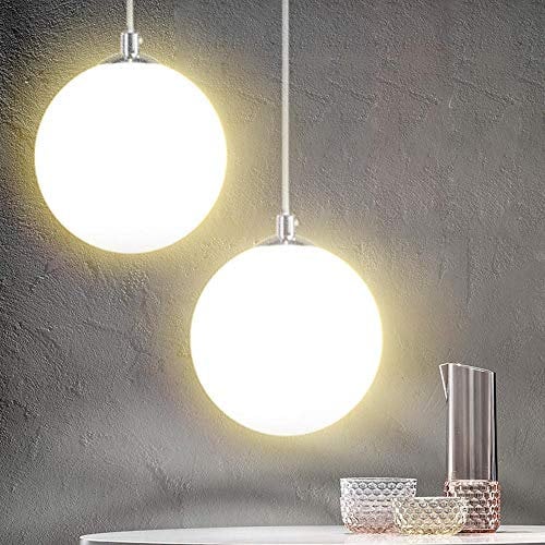 BAKAJI Lustre lampe suspension douille sphérique en verre mat support en métal chromé design moderne culot E27 ampoule max 40 W éclairage décoration maison (35 cm)