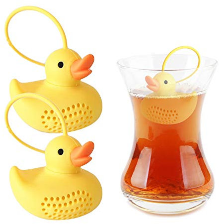 Elinala Infusor Te, Colador Te, Filtro de Té Suelto en Forma de Pato Creativo de Silicona 2PCS para Hacer Té