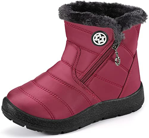 Gaatpot Stivali da Neve Ragazzi Ragazze Scarpe Invernali Bambini Fodera Calda Stivali Piatto Impermeabili Stivaletti Morbide Antiscivolo Rosso#2 34 EU = 35 CN