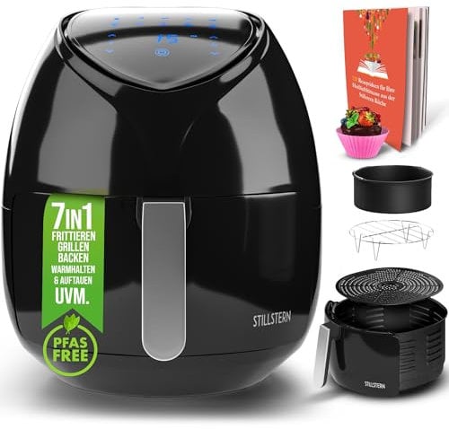 Stillstern Heißluftfritteuse 6,5L mit LED-Touchscreen, 120 Rezepte [Deutsch], 10 Programme, Timer [120Min], Auftauen&Warmhalten, Shake-Funktion, 1800W Air Fryer XXL Friteuse ohne Öl