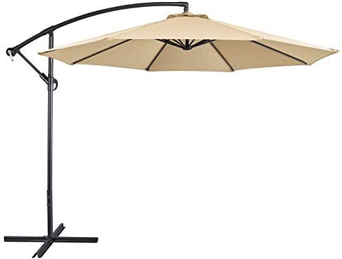Yaheetech Cantilever Parasol Umbrella 3m Outdoor Sun Shade Banana Hanging Parasol Beach Umbrella with Crank Handle & Cross Base & Ribs Tan