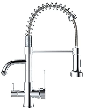 TVTIUO Rubinetti da Cucina a 3 Vie Rubinetto Cucina con Doccetta Estraibile Miscelatore Acqua Potabile in Otone con Filtro Per L'acqua Acqua Bocca Girevole a 360 °,Spray Pull-down,Cromato