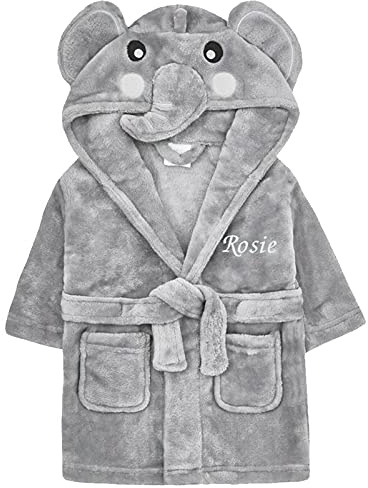 Kids Essentials Girl Boy Personalised Animal Dressing Gown Bathrobe Hooded Duck (Elephant, 2-3 Years)