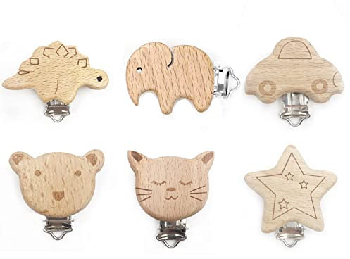 Schnuller Clip, 6 Stück Baby Schnullerketten Clip, Nuckelclip, Metall Holz Schnullerclip, Holzclip Für Schnullerkette Verschluss, Jungen Mädchen Zahnen Schmerzlinderung Spielzeug Zubehör zu machen