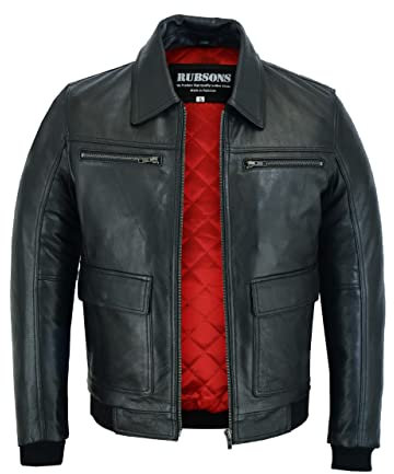 RUBSONS VESTE PILOTE BOMBER CLASSIQUE EN CUIR DE HOMMES (S)