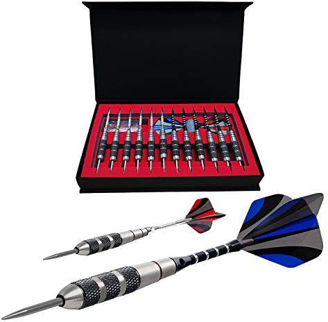 WINSDART Darts Metal Tip Set Professional Metal Darts for Dartboard Steel Tip Darts with Nonslip Iron Barrel Aluminum Dart Shafts,Extra Flights,Dart Sharpener,Gift Box