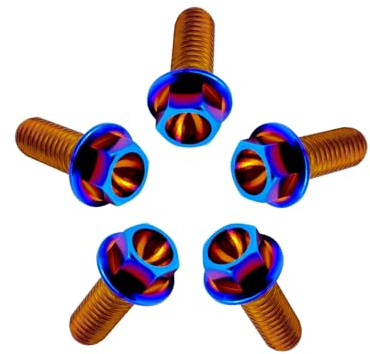 RISON-Titanium Sechskantschrauben mit Flansch M4x0.7x10mm, 5 Stück Titanschrauben Sechskant Kopf Schrauben, Flanschschrauben Titanbolzen Maschinenschrauben für Motorrad, Fahrrad Modifikation