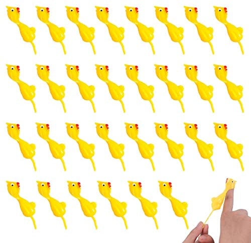 Fuyamp 30 Pcs Slingshot Chicken Stretchy Flying Chickens Flick Toy, Sticky Rubber Chickens Flying Chicken Sling Flick Chicken Slingshot Stretchy Chicken Toy Gifts for Kids