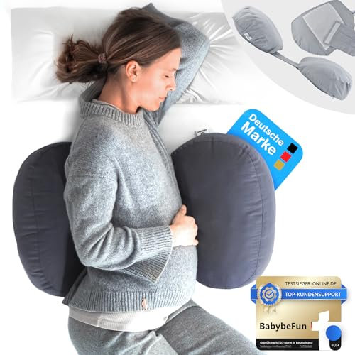 BabybeFun kompaktes Schwangerschaftskissen zum Schlafen gegen Rückenschmerzen [Extra Komfort Dank Verstellfunktion] Pregnancy Pillow | Waschbar | Flexible Füllung | Anthrazit