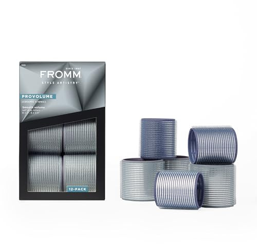 Fromm ProVolume Self-Grip Ceramic Ionic Thermal Hair Rollers, Set of 12 – Six 2 & Six 2.5 Professional Grade Rollers for Medium to Long Hair for Volume, Soft Waves, & Curtain Bangs, Hot Hair Rollers