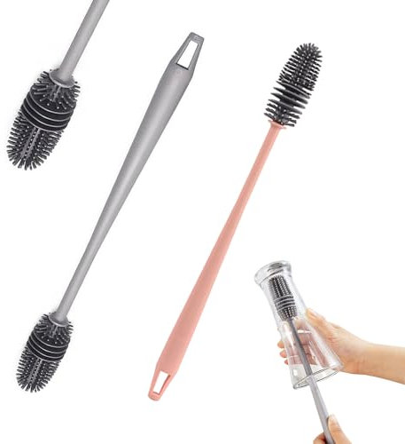 2 Pcs Bottle Cleaner Brush Silicone Bottle Brush Multipurpose Bottle Cleaning Brushes Long Bottle Brush for Baby Bottles Sports Bottle Vase Glassware