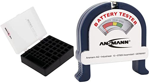ANSMANN Batteriebox für AAA Micro, AA Mignon & 9V Block Akkus und Batterien & Battery Tester/Zuverlässiges Batterie- & Akkutestgerät zum Anzeigen der verbleibenden Kapazität