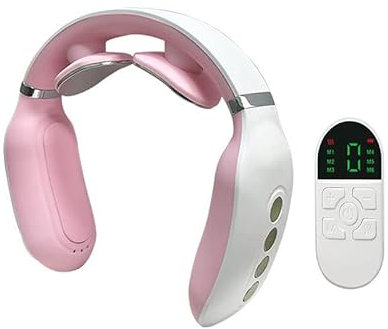 Smart Electric Neck Massager Shoulder Back Massager Low Frequency Magnetic Therapy Pulse Pain Relief Tool Health Care Relaxation (White-Rose)