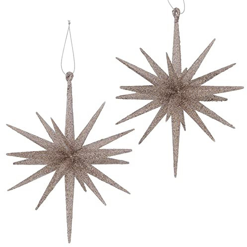 2tlg. Anhänger Sparkling beige mit Glitter D15cm 3D-Stern Baumschmuck Weihnachten