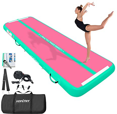 VOFiTNY Turnmatte Luftgefüllte Tumbling Track Matte aufblasbare Gymnastikmatten, 10,2 cm, dicke Luftmatte, für Zuhause, Gymnastik, Cheer, Tumbling, Rosa/Grün, 2 m x 1 m x 0,1 m für Hause/Pool/Draußen