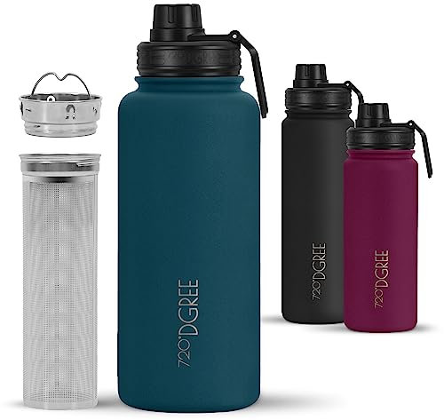 720°DGREE Edelstahl Thermo Trinkflasche 950ml “noLimit” +Früchtebehälter - Auslaufsicher, Kohlensäure geeignet, BPA-Frei - Isolierflasche mit Schraubverschluss für Sport, Outdoor, Fitness +Sportdeckel