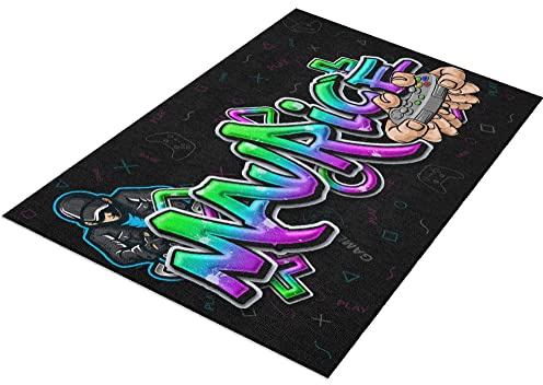 timalo® Cooler Gamer Teppich mit Namen für Jungen | Personalisierter Kinderteppich mit Wunschname Gaming Fußmatte Deko Kinderzimmer Jungs | carpet-gamer-70x50-10